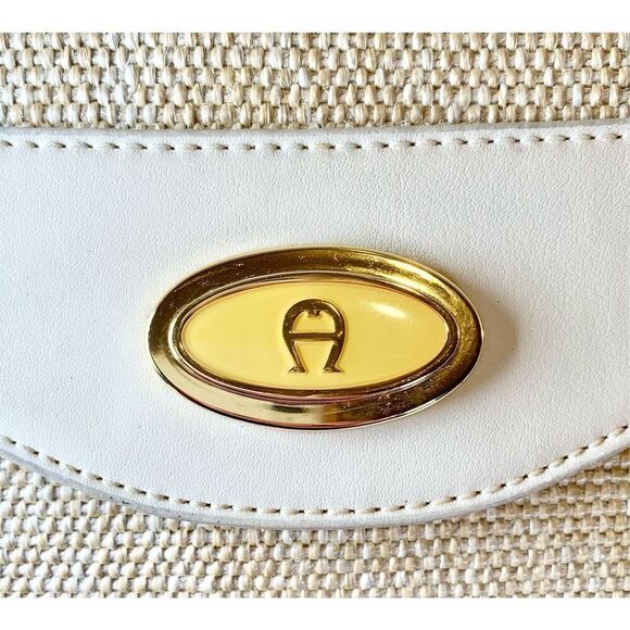 🚨Vintage - Etienne Aigner Tan & Cream Vegan Leather & Jute Shoulder Bag - Picture 13 of 14